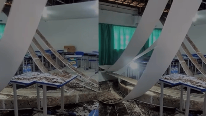 Teto de sala de escola desaba durante votação em Pilar